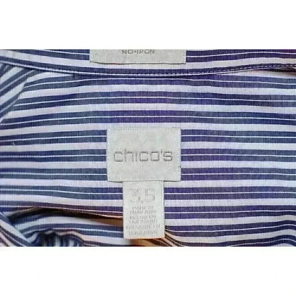 Women's Chico's Size 3.5 No Iron Sleeveless collared tie front blue/white stripe - Picture 8 of 12